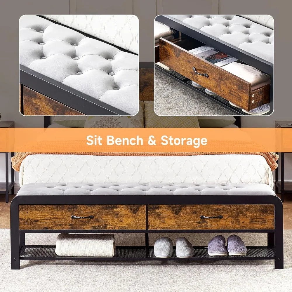 Modern Upholstered Bed Frame with Ottoman Storage - Functional & Stylish Platform Bed
