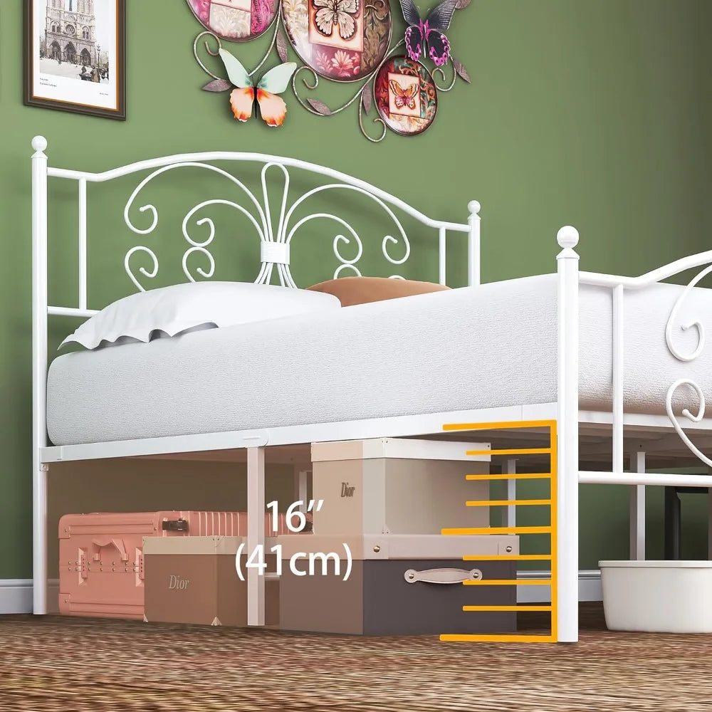 Metal Butterfly Design Bed Frame with Headboard - Easy Assembly, No Box Spring Needed
