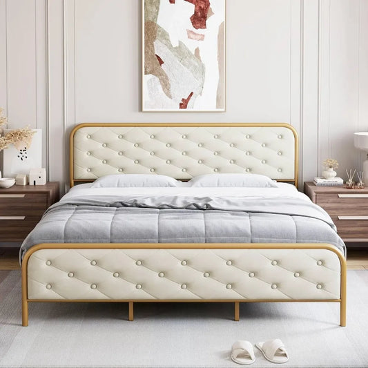 Velvet Tufted Headboard Platform Bed Frame - Full Size Luxury Upholstered Bed